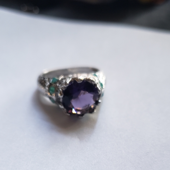 2XHOST PICK. PURPLE & TEAL GREEN GEMSTONE RING IN A .925 STERLING SILVER SETTING - Picture 2 of 14